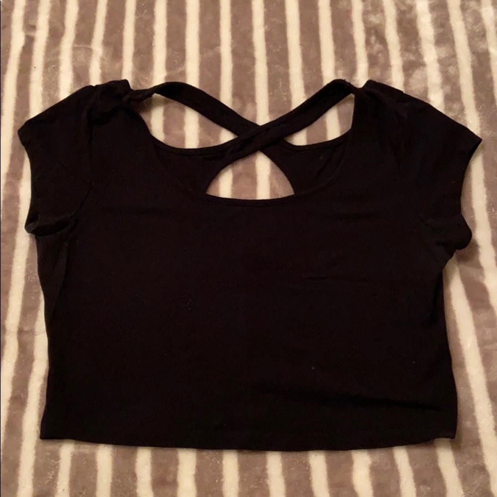 Black Crop Top with Criss Cross back Size L